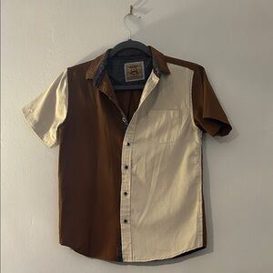 Men's two toned Casual Button-Down Shirt in Brown and Cream